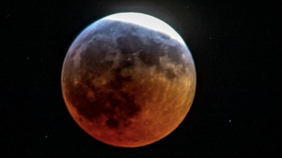 This is a view of the super blood wolf moon from New York City. This lunar eclispe doesnt happen often.