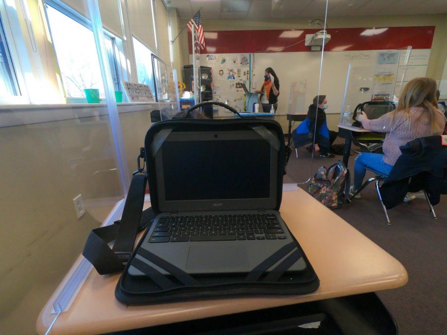 This is a students view from the back of a sixth-grade classroom. 