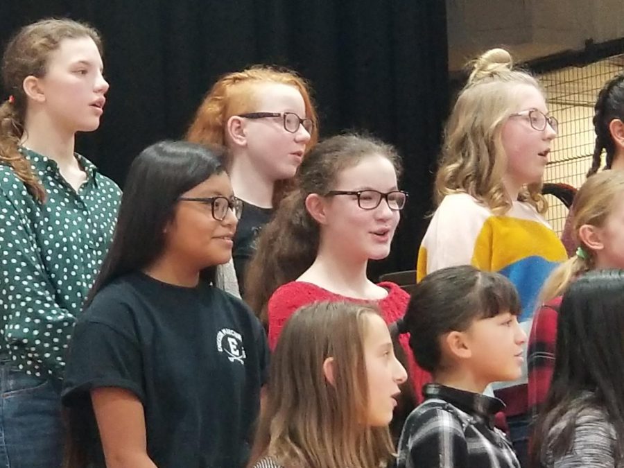 Chorus students in fifth and sixth grades took center stage three years ago at Patrick M. Villano School. This photo is from a concert rehearsal.