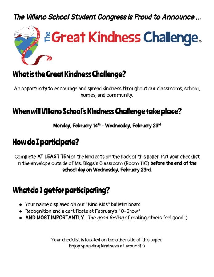 Students were invited to participate in the Kindness Challenge from February 14 to 23.