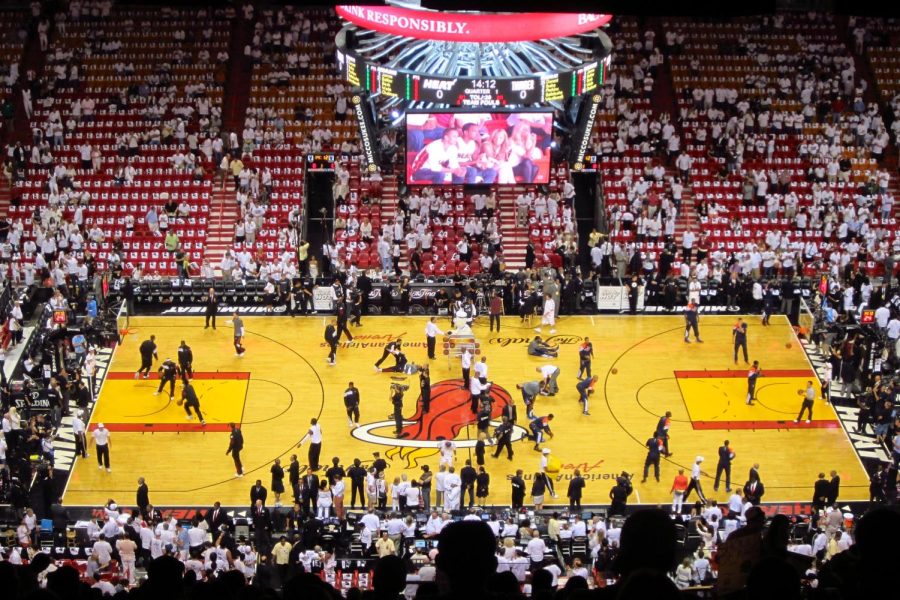 NBA games, especially the finals such as this 2012 match up between the Oklahoma City Thunder vs the Miami Heat, are well attended by fans.