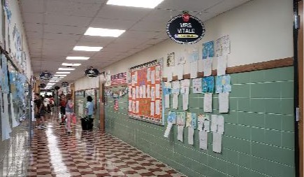 The fourth grade hallway at Patrick M. Villano School proudly displays projects from the beginning of the year.