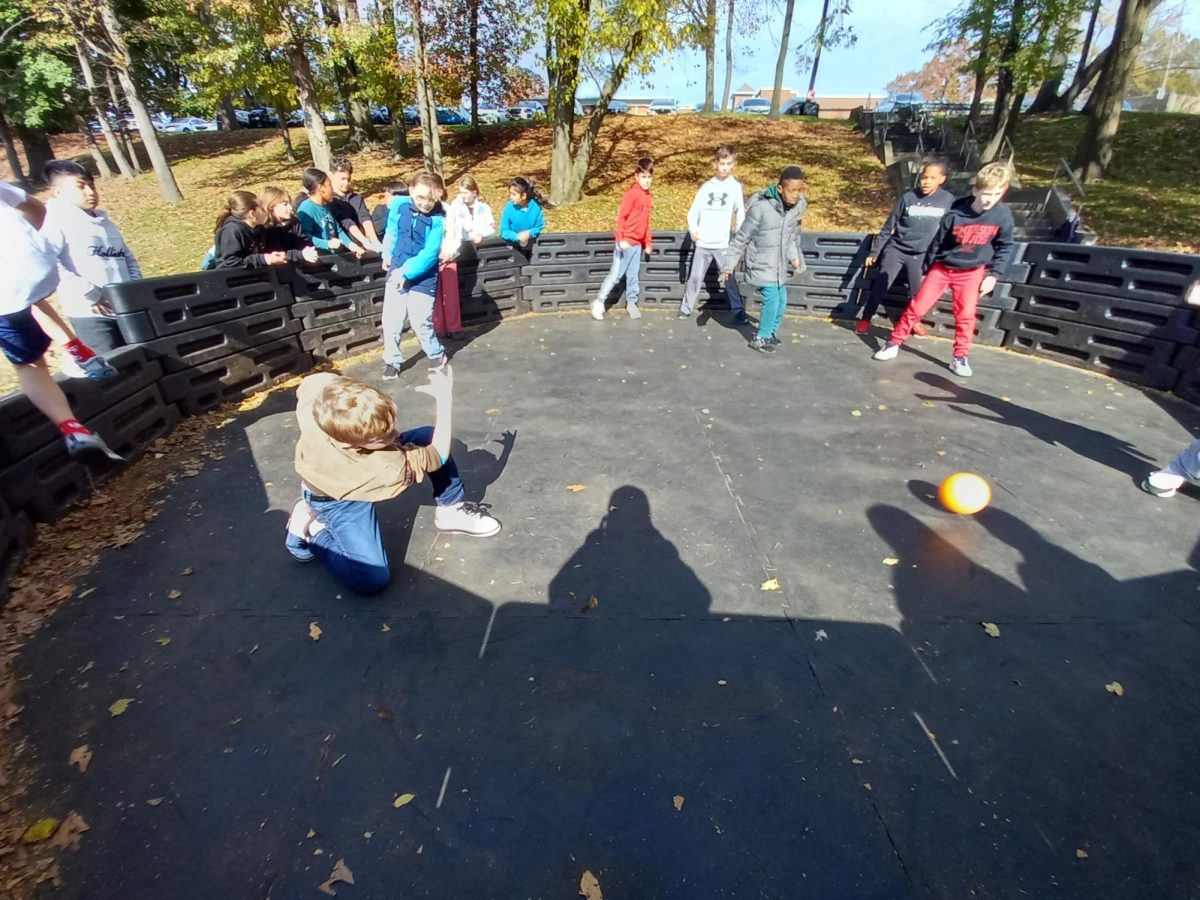 Gaga Ball takes a lot of effort. This court on the lower field of Patrick M. Villano School was installed in late October.
