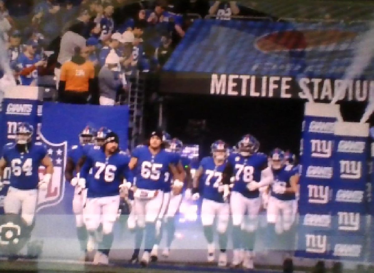 The Giants take the field at Metlife Stadium in East Rutherford, New Jersey.