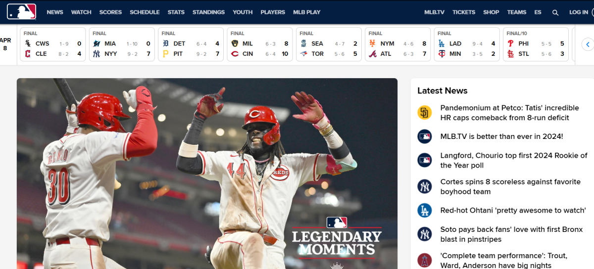 Major League Baseball has a website thst keeps track of team schedules and scores.