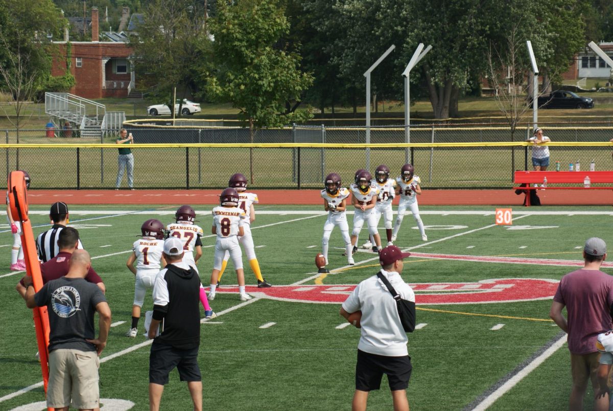 The Park Ridge/Emerson junior football team prepares to kick off in this recent game played on the turf at Emerson Junior-Senior High School.