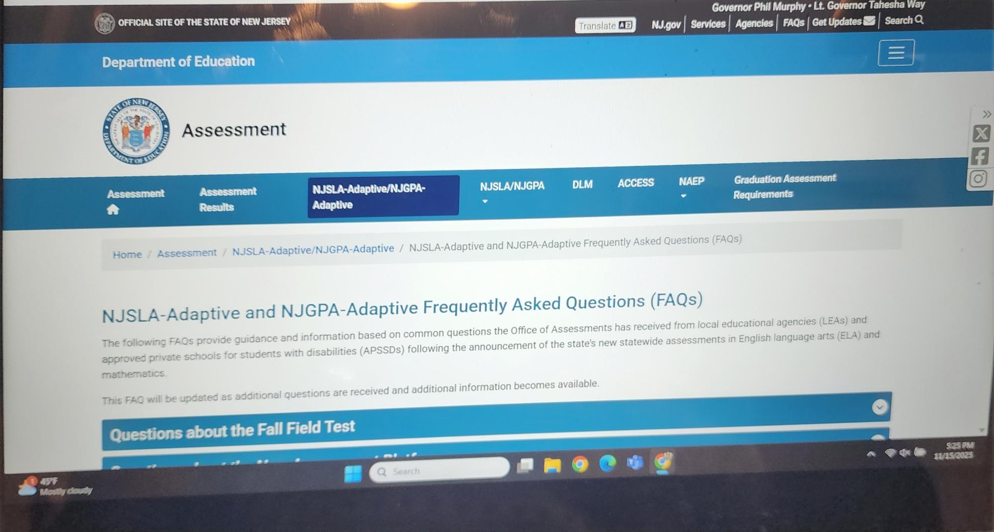 This is the official site of the state of New Jersey, Department of Education. It has information about the new statewide assessments in English-Language Arts and Math.