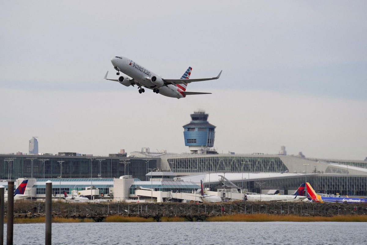 An American Airlines airplane takes off from New York's Laguardia Airport after the Federal Aviation Administration (FAA) ordered flight cuts at 40 major airports amid the ongoing U.S. government shutdown in the Queens borough of New York City, U.S., November 7, 2025. REUTERS/Ryan Murphy