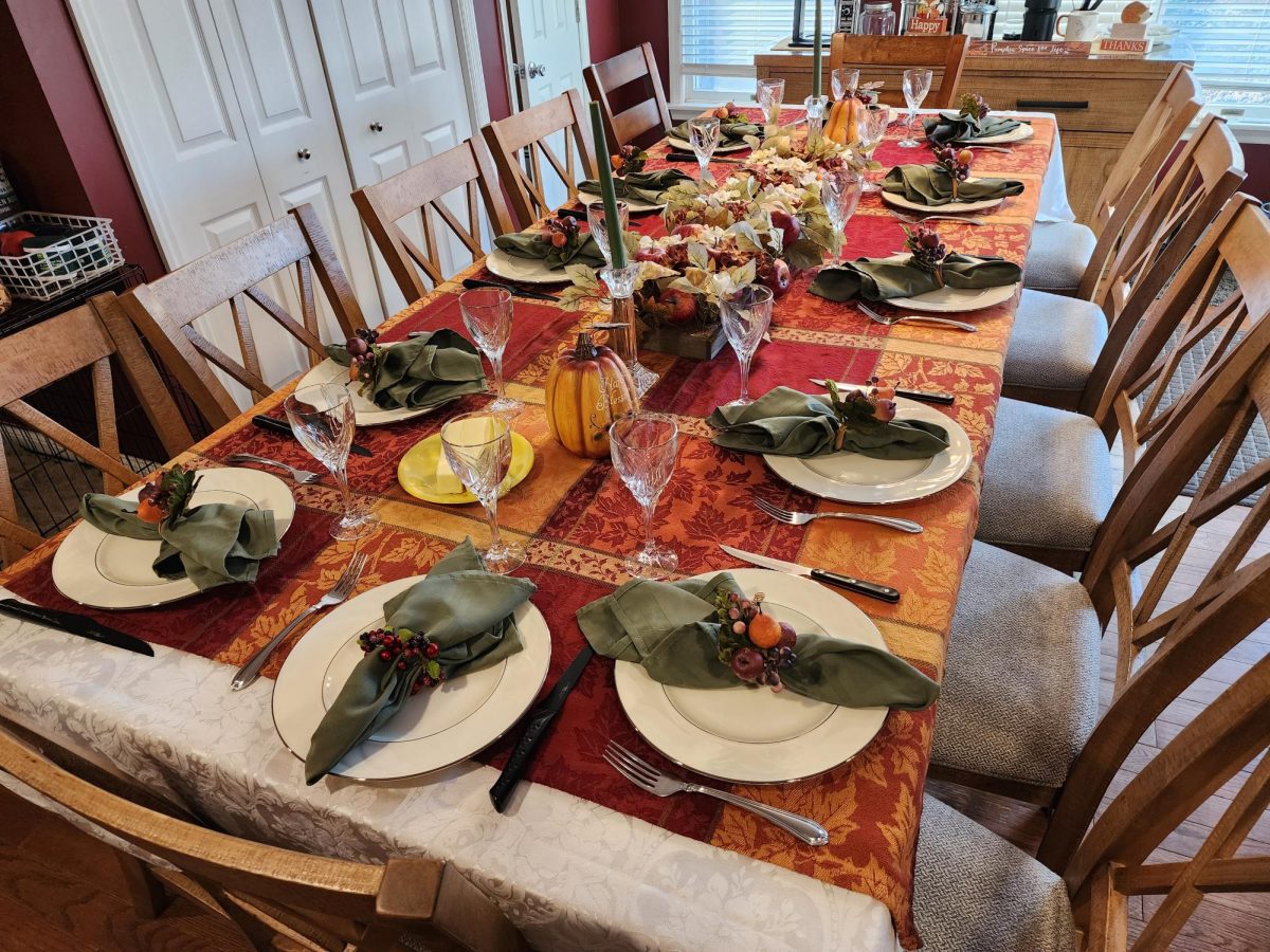 This is a picture of a table set for Thanksgiving dinner. The Pew Research Center states that 91% of Americans celebrate Thanksgiving. 