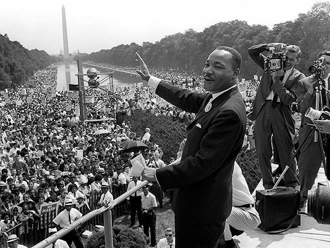 Dr. Martin Luther King, Junior addresses a huge crowd in Washington, D.C.