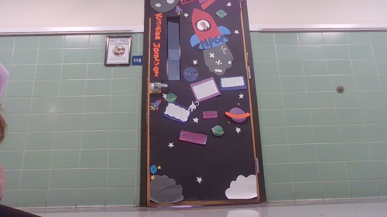 Some fifth graders in Erin Amicucci's class decorated this door in honor of Katherine Jhonson, a mathematician at NASA.