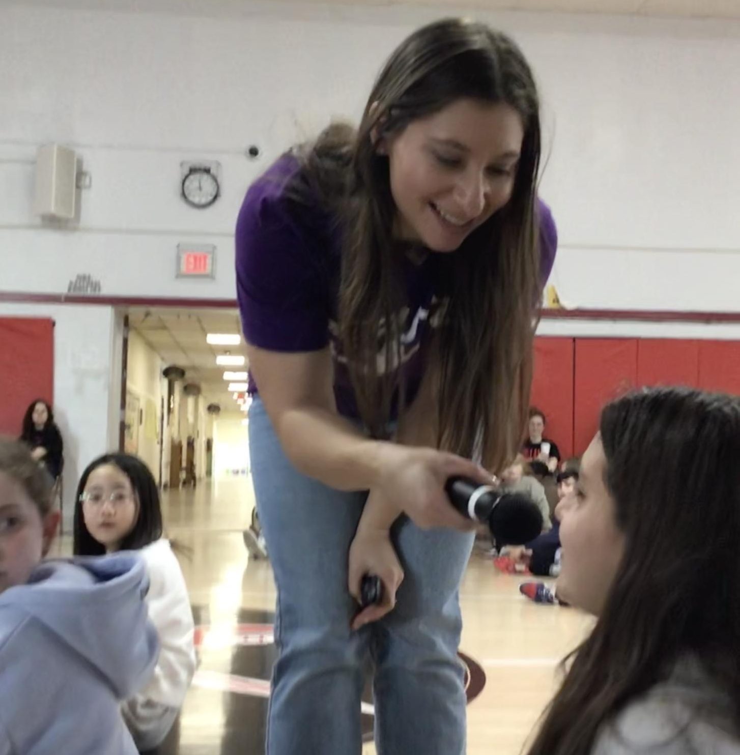 American Ninja Warrior contestant, Rachel DeGutz, takes questions from her student audience.